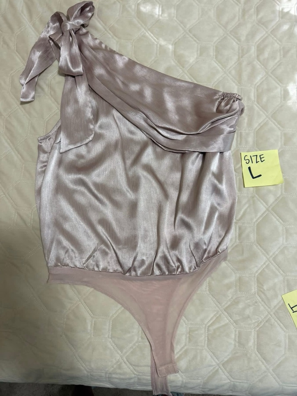 One-Shoulder Satin Bodysuit in Dusty Mauve